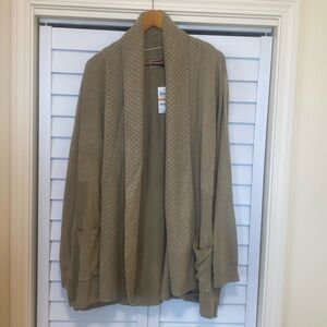 NWT Karen Scott textured collar Long Sleeve Open Brown Cardigan Size 3X
